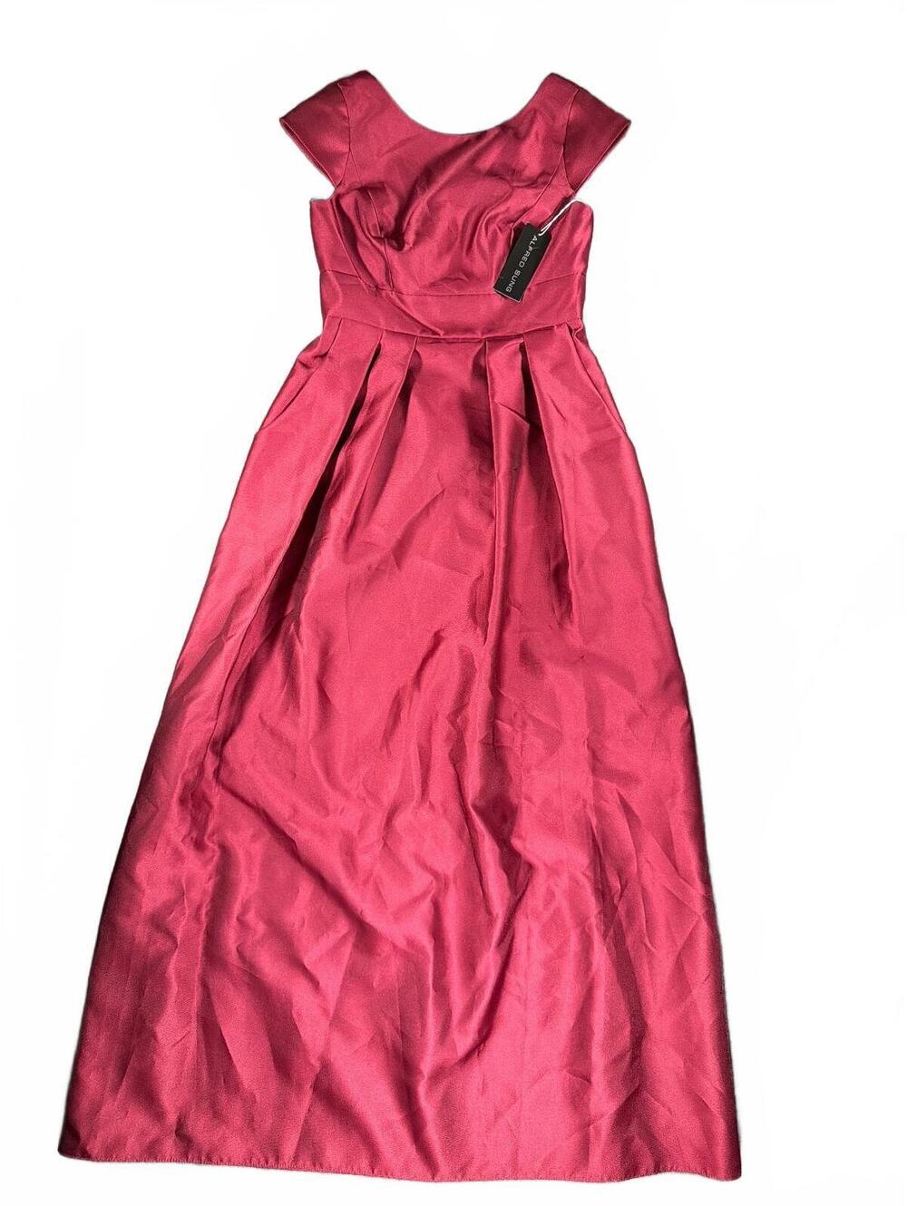 Alfred Sung D767 Burgundy Formal Dress with Cap Sleeves and Pockets Size 8 NWT